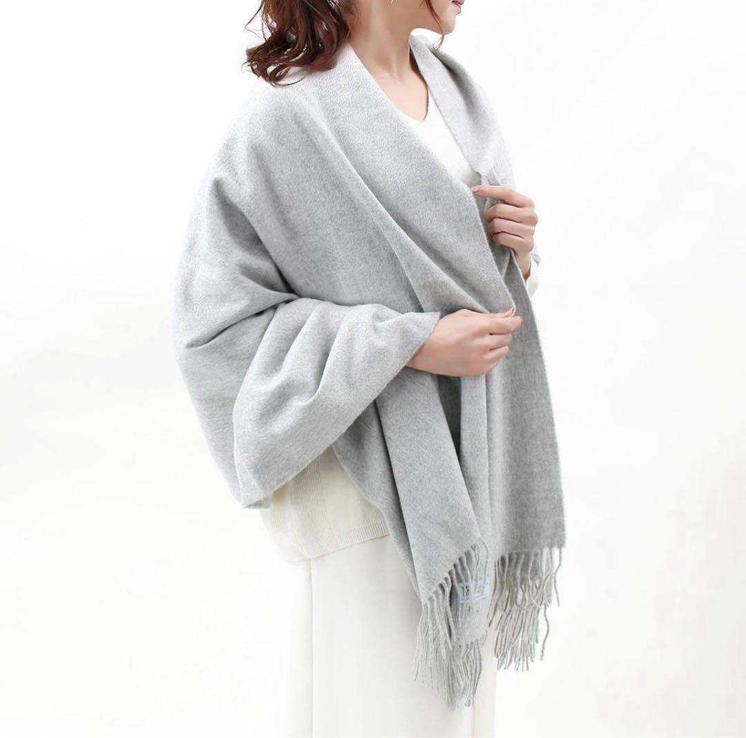 ジョンストンズ　カシミヤ　大判ストール　ライトグレー