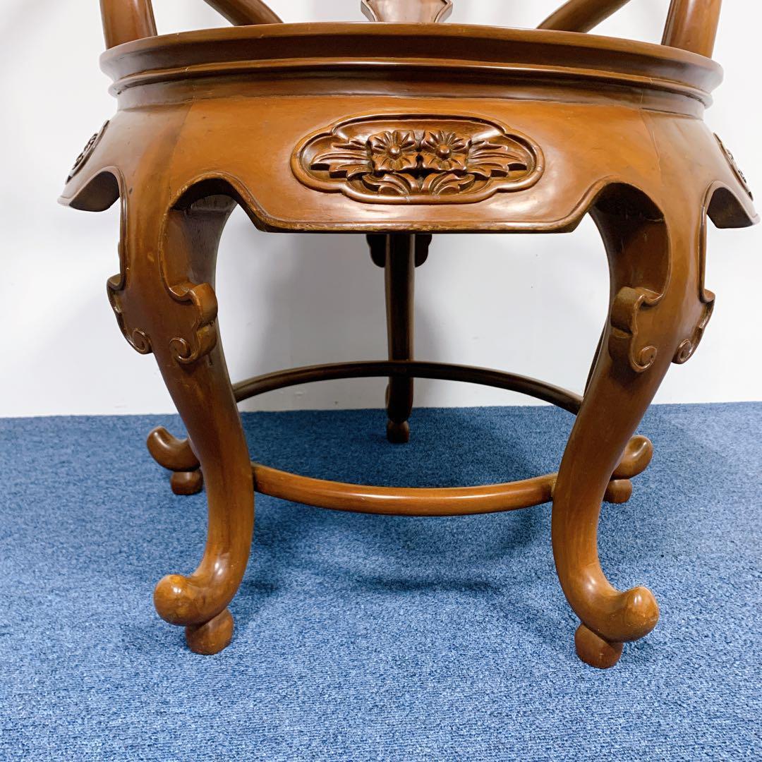 【稀少品】唐木家具 彫刻ダイニング 猫脚アームチェア 李朝家具 花梨②