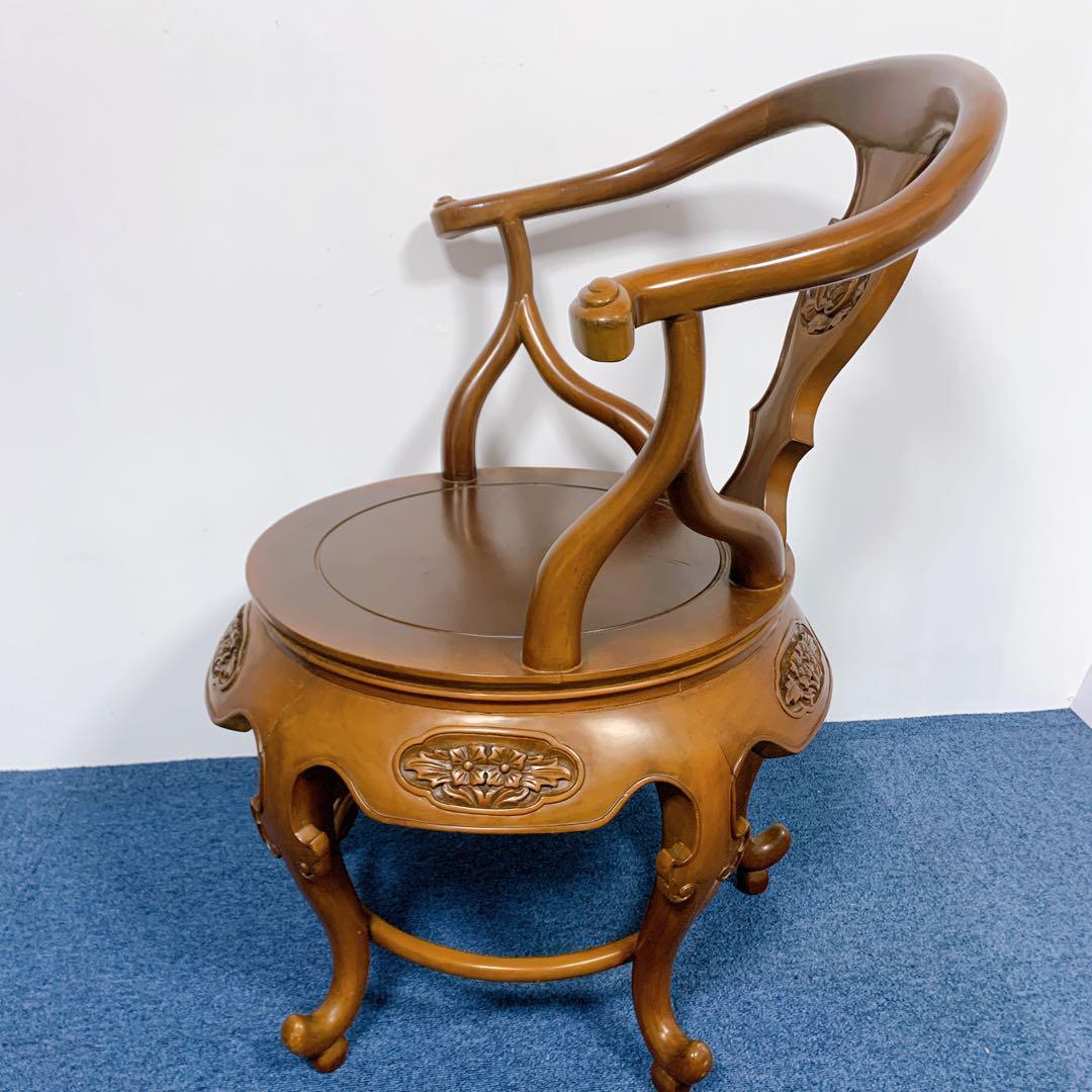 【稀少品】唐木家具 彫刻ダイニング 猫脚アームチェア 李朝家具 花梨②