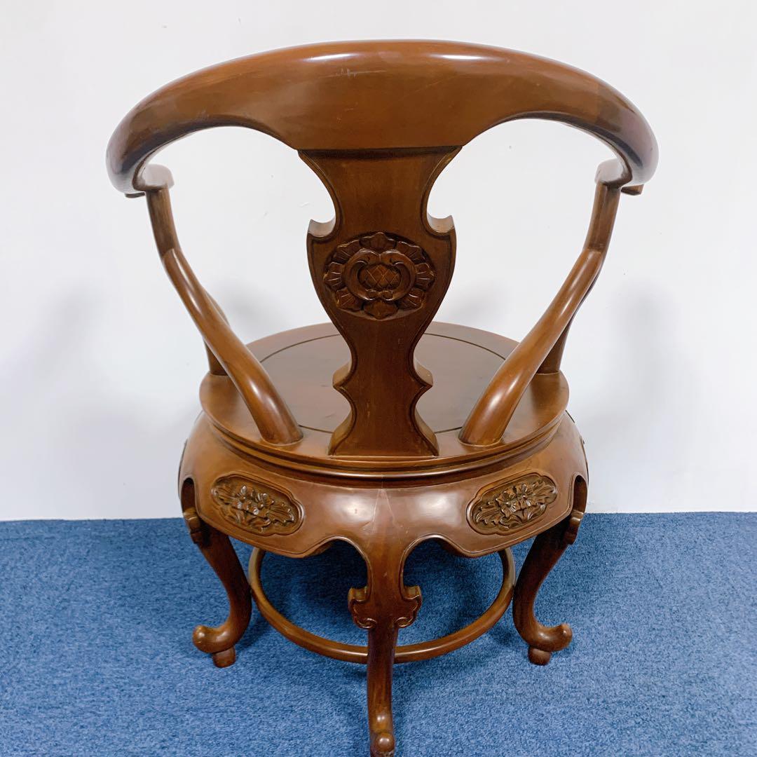 【稀少品】唐木家具 彫刻ダイニング 猫脚アームチェア 李朝家具 花梨②