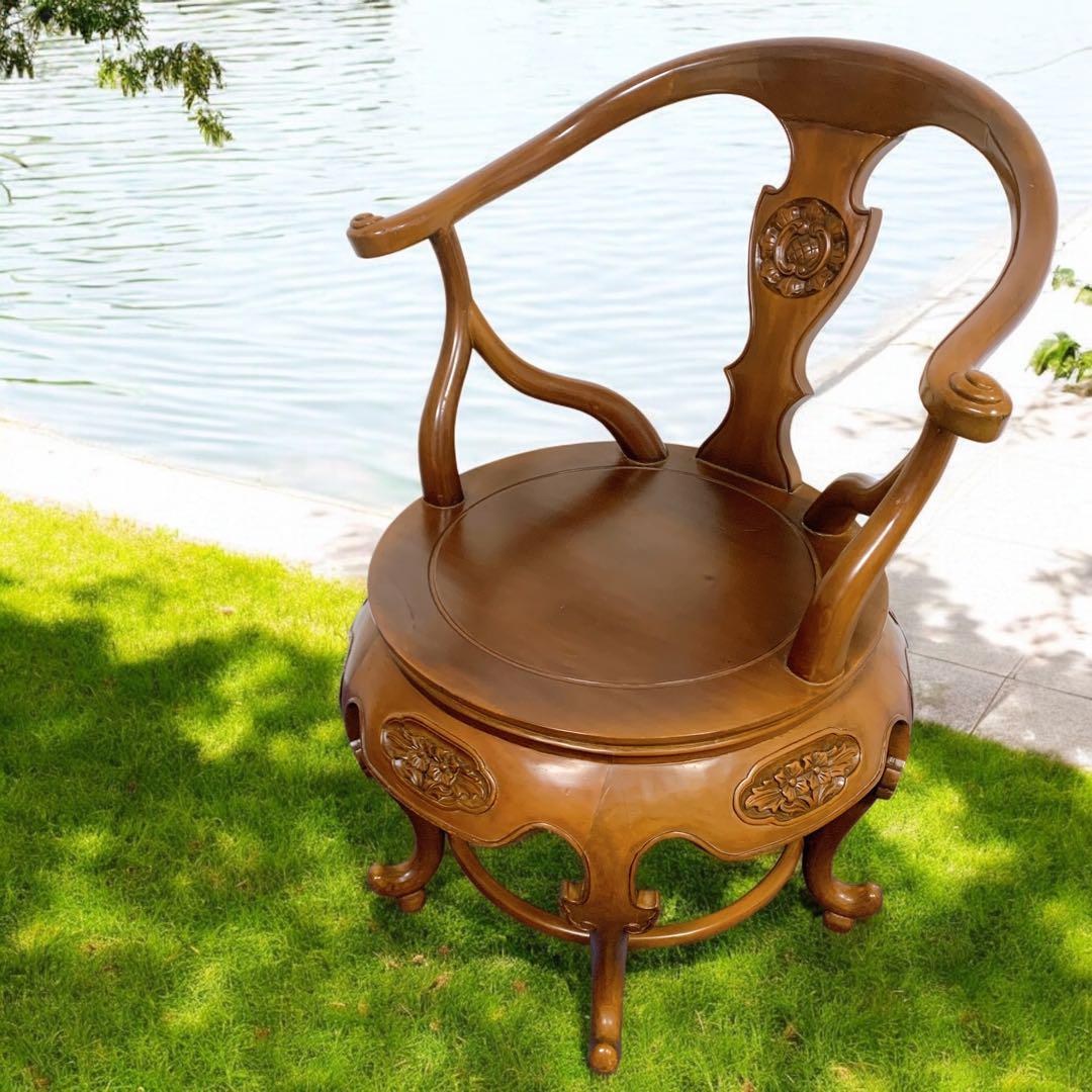 【稀少品】唐木家具 彫刻ダイニング 猫脚アームチェア 李朝家具 花梨②