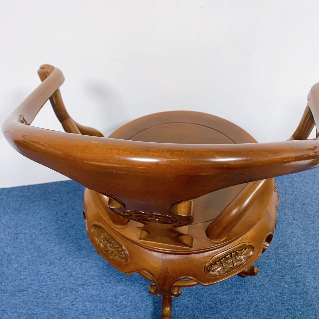 【稀少品】唐木家具 彫刻ダイニング 猫脚アームチェア 李朝家具 花梨②
