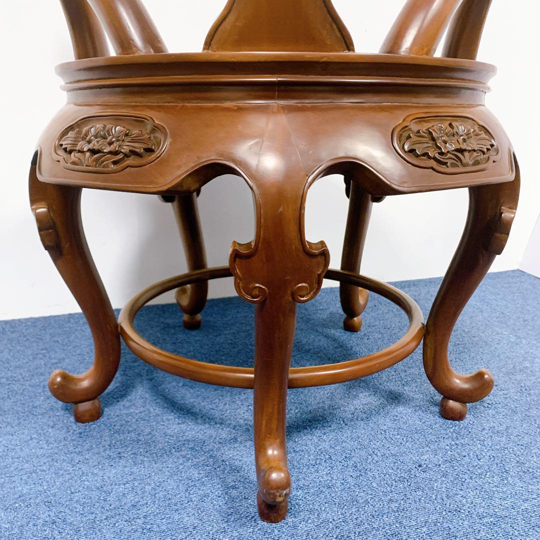 【稀少品】唐木家具 彫刻ダイニング 猫脚アームチェア 李朝家具 花梨②
