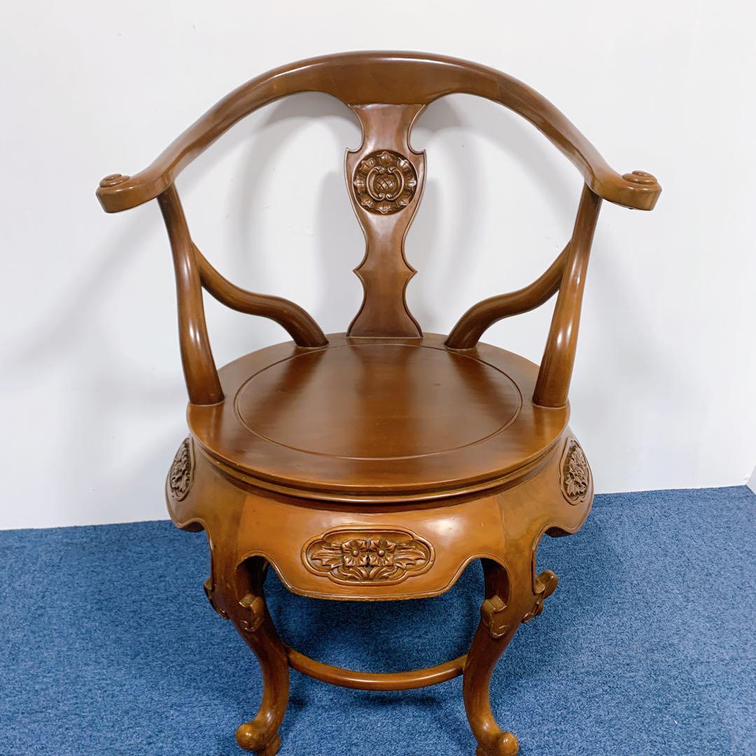 【稀少品】唐木家具 彫刻ダイニング 猫脚アームチェア 李朝家具 花梨②