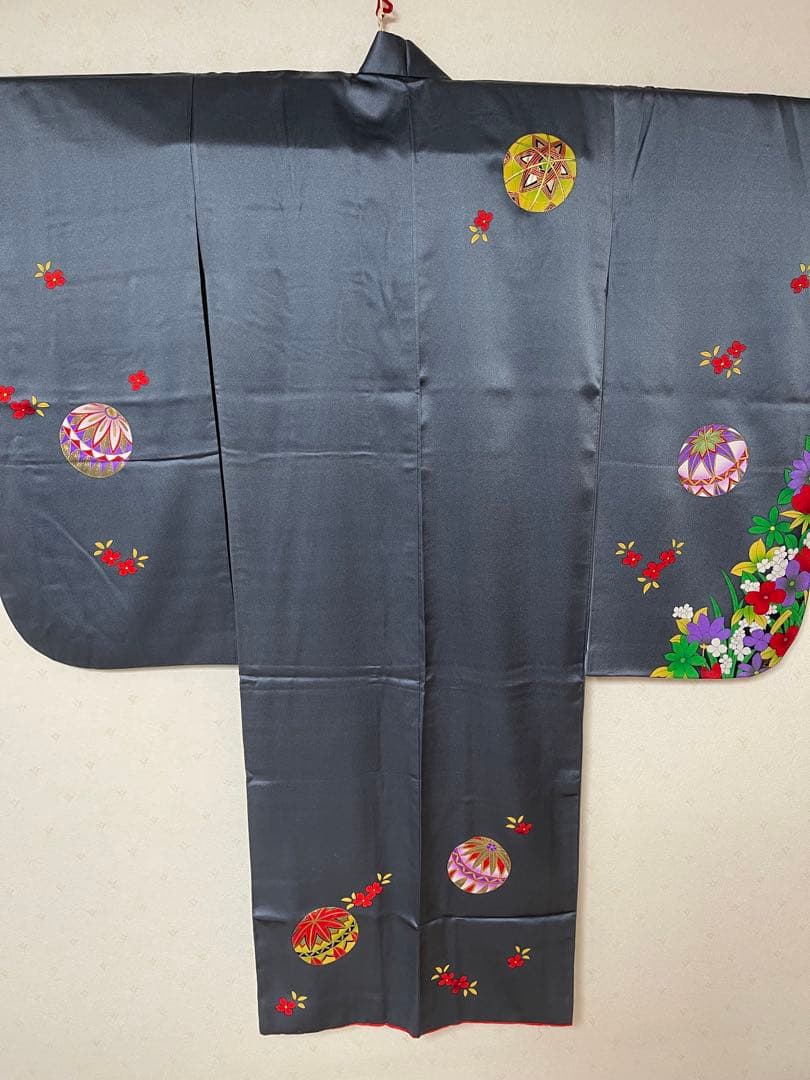 七五三用グレー花柄着物　なのは