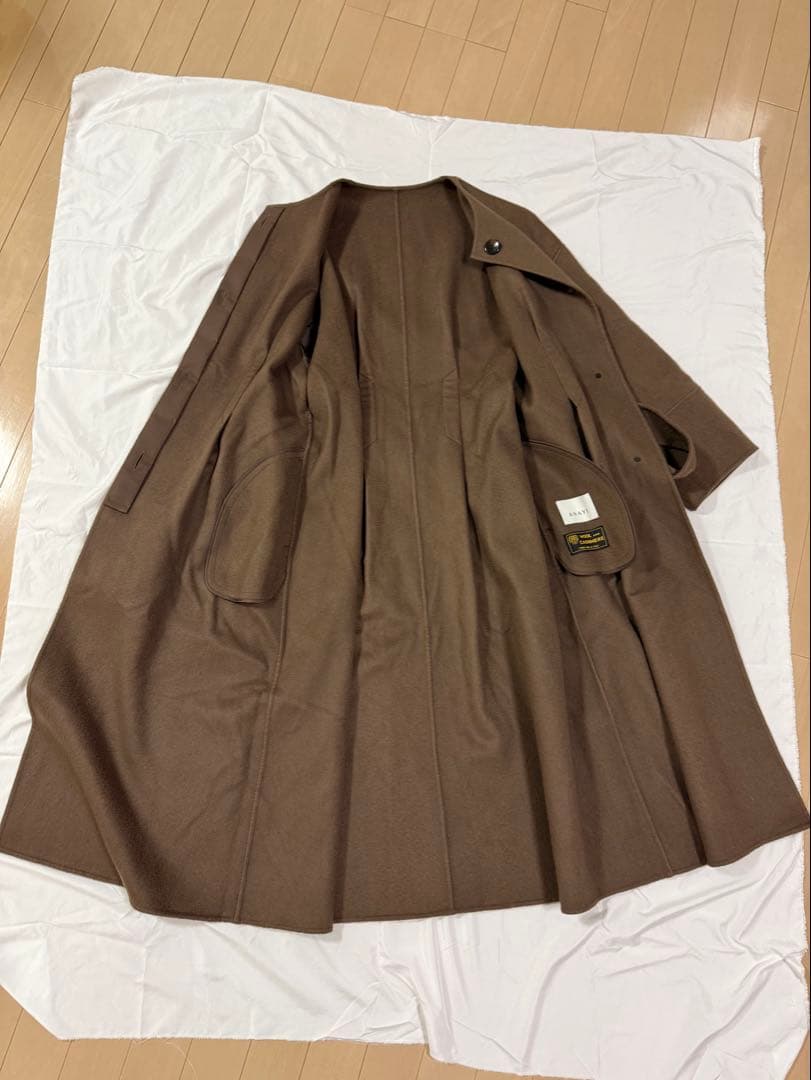 アナイ　カシミアウールリバーコート カシミヤ混 ノーカラーコート　ロングコート