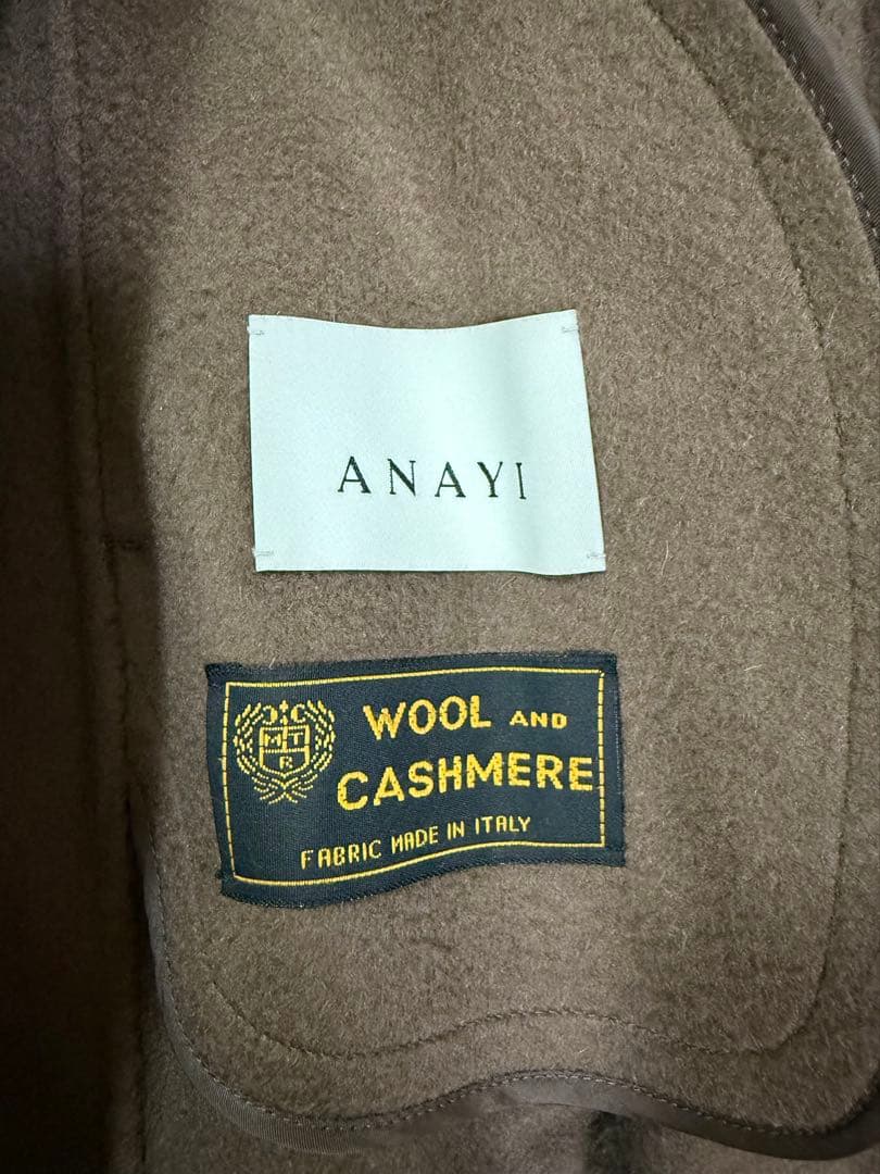 アナイ　カシミアウールリバーコート カシミヤ混 ノーカラーコート　ロングコート