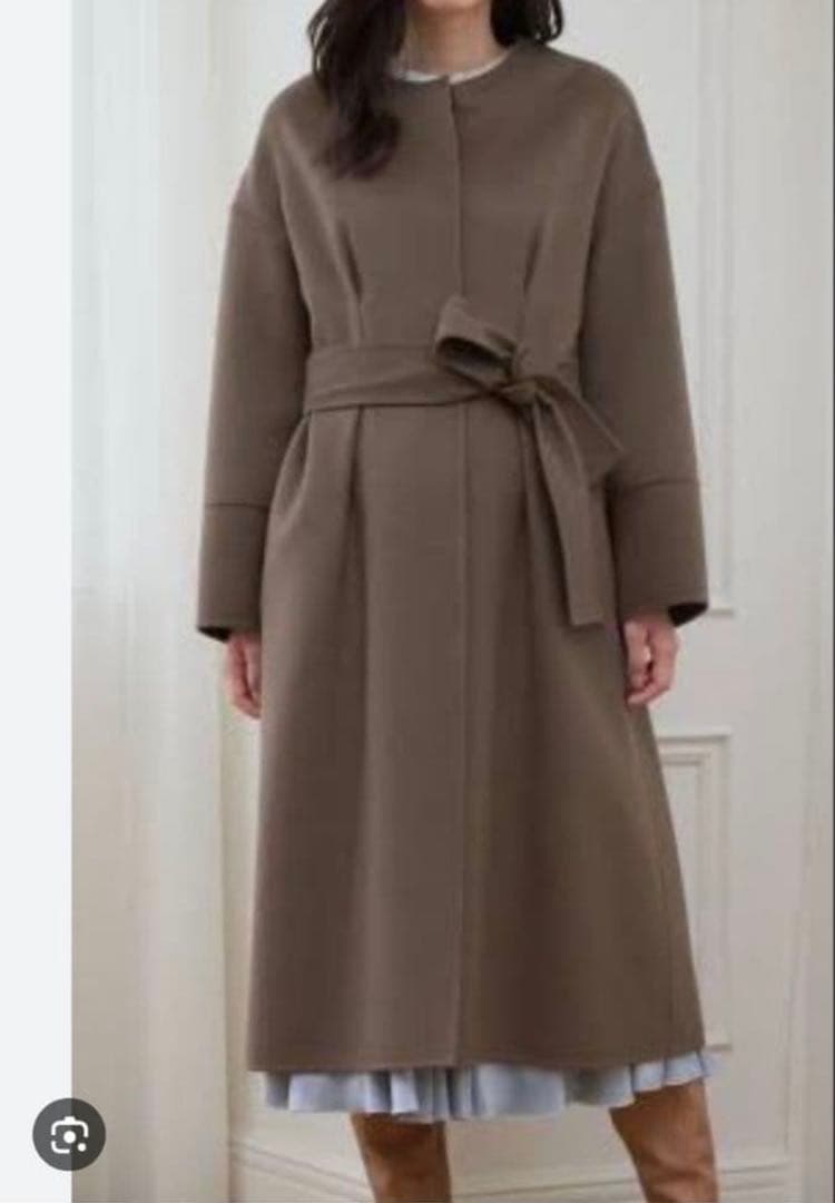 アナイ　カシミアウールリバーコート カシミヤ混 ノーカラーコート　ロングコート