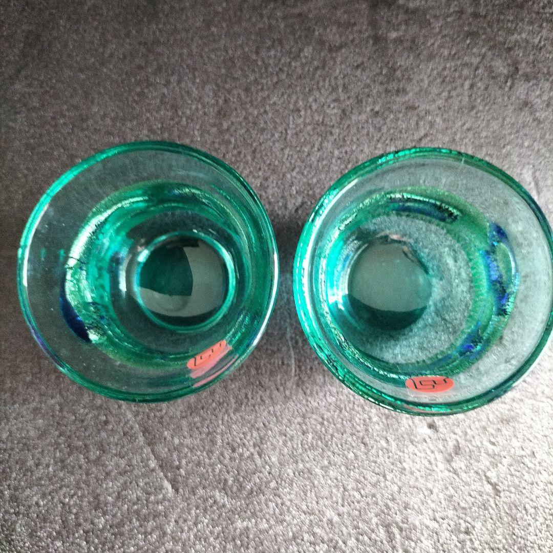 青森伝統工芸品　津軽びいどろ金彩碧瑠璃酒器セットと九谷青粒鉄仙　2個セット