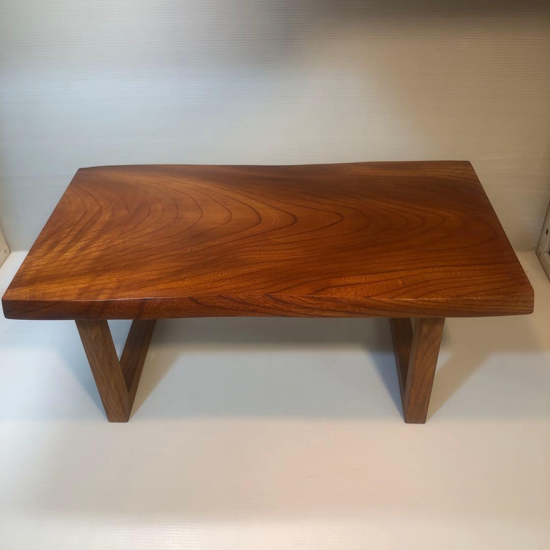 欅一枚板　座卓用木製置脚付　花台文机座卓　板サイズ約68×38×厚さ2.7cm