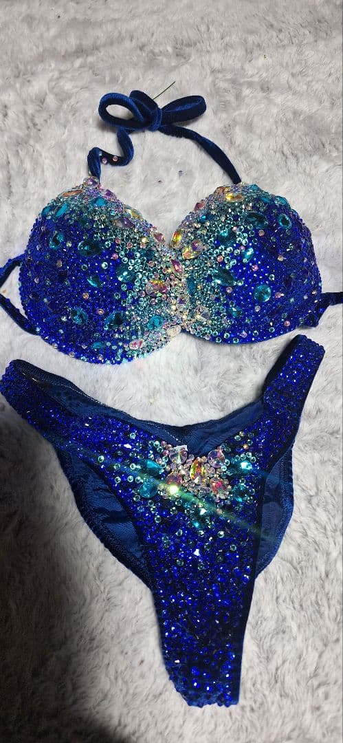 ビーズ装飾 青系 セパレートビキニ