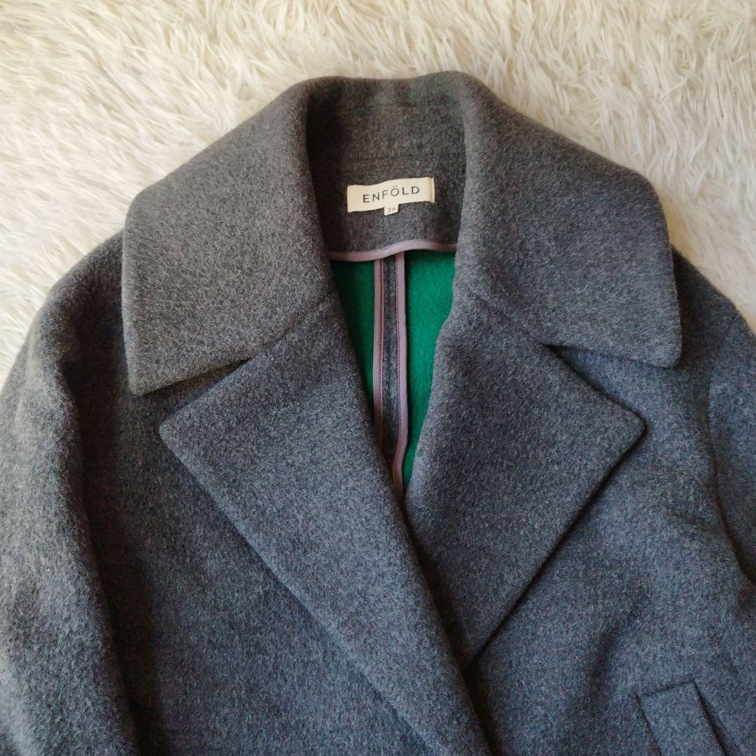 人気♡美品✨エンフォルド ダブルビーバースリットオーバーコート グレー×緑 36