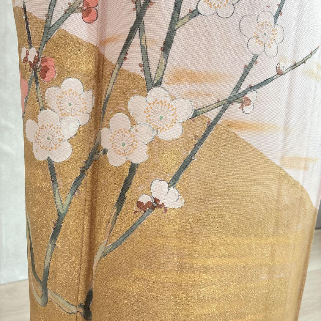 訪問着　フルセット　着物　正絹　手描き　難あり　練習用　梅枝　落款　J1