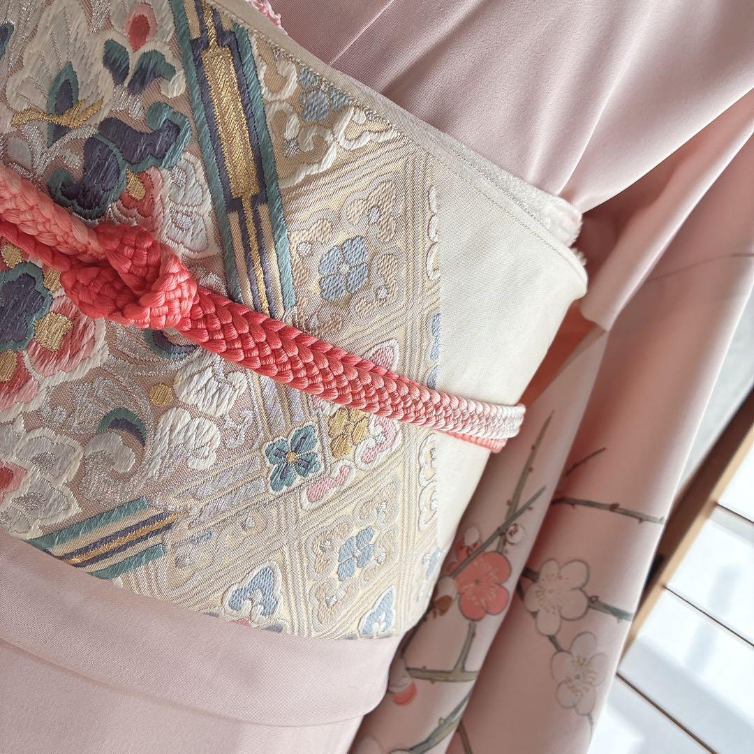 訪問着　フルセット　着物　正絹　手描き　難あり　練習用　梅枝　落款　J1