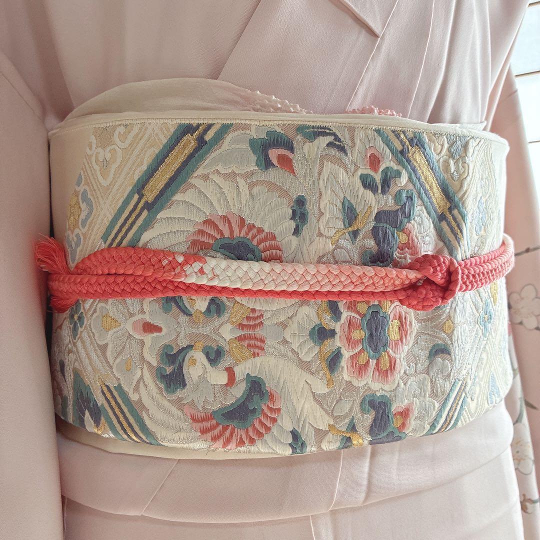 訪問着　フルセット　着物　正絹　手描き　難あり　練習用　梅枝　落款　J1