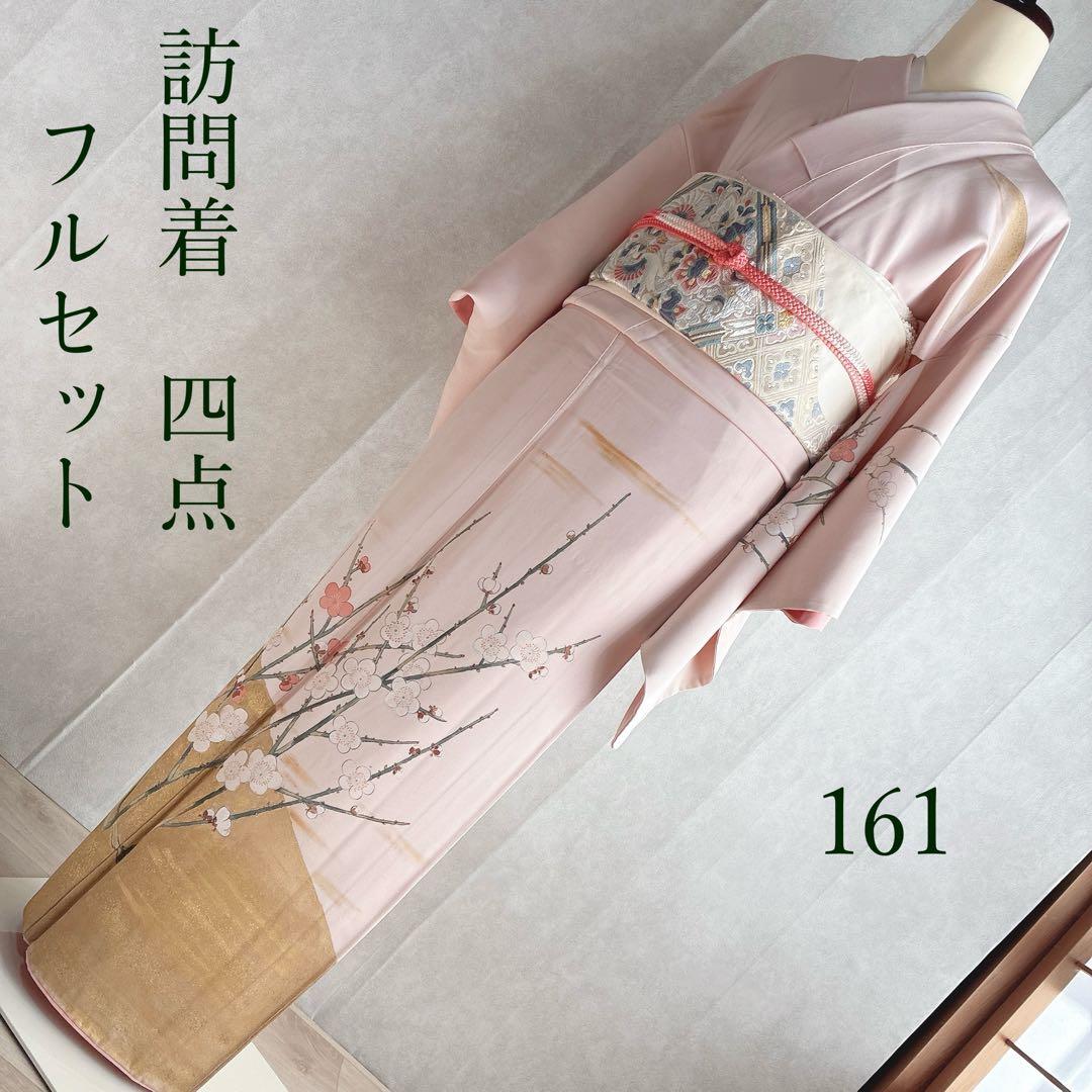 訪問着　フルセット　着物　正絹　手描き　難あり　練習用　梅枝　落款　J1
