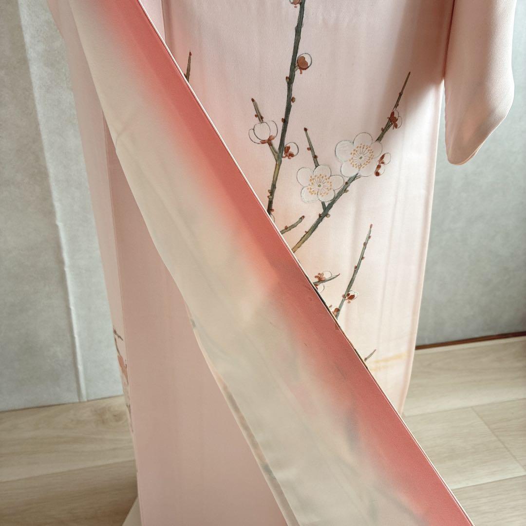 訪問着　フルセット　着物　正絹　手描き　難あり　練習用　梅枝　落款　J1