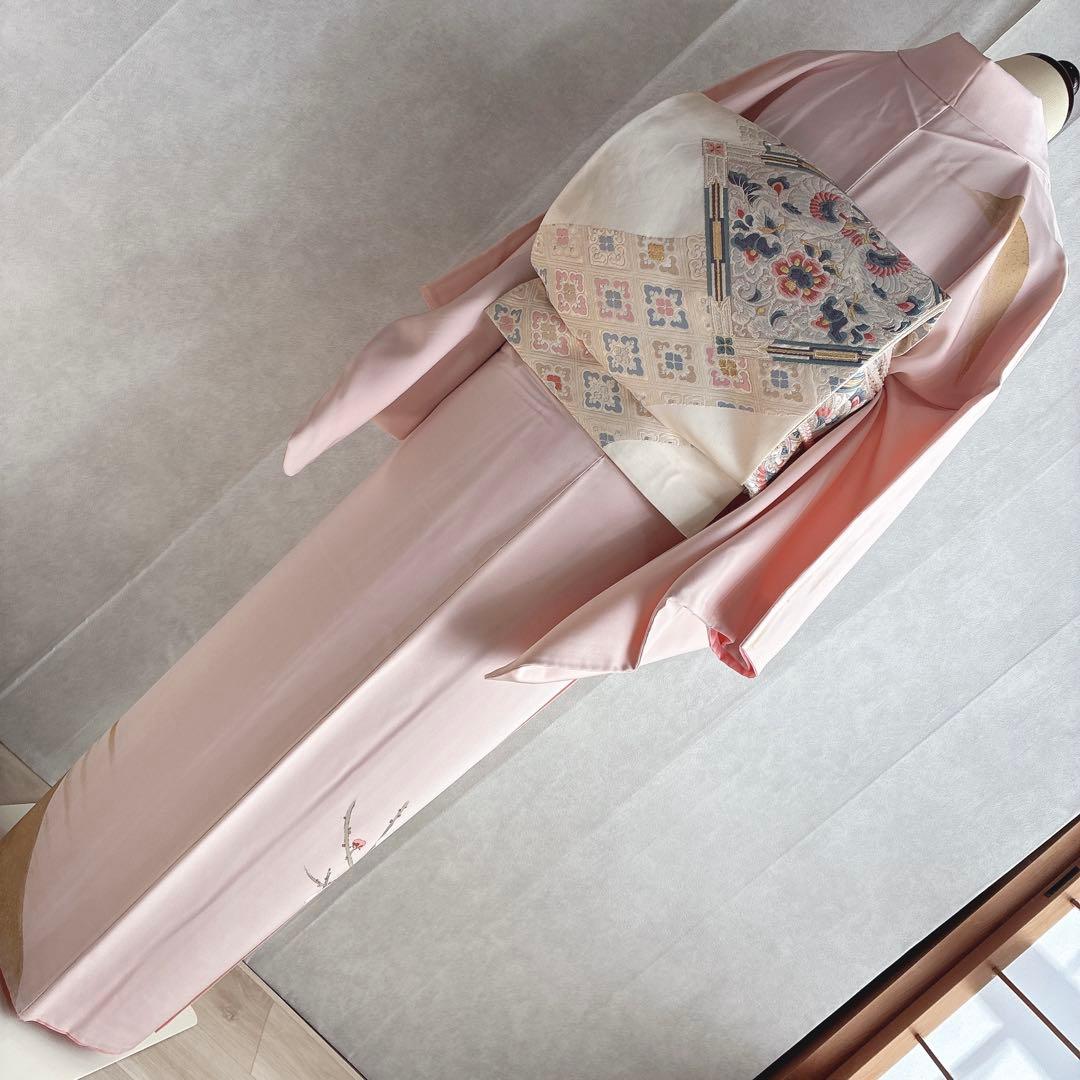 訪問着　フルセット　着物　正絹　手描き　難あり　練習用　梅枝　落款　J1