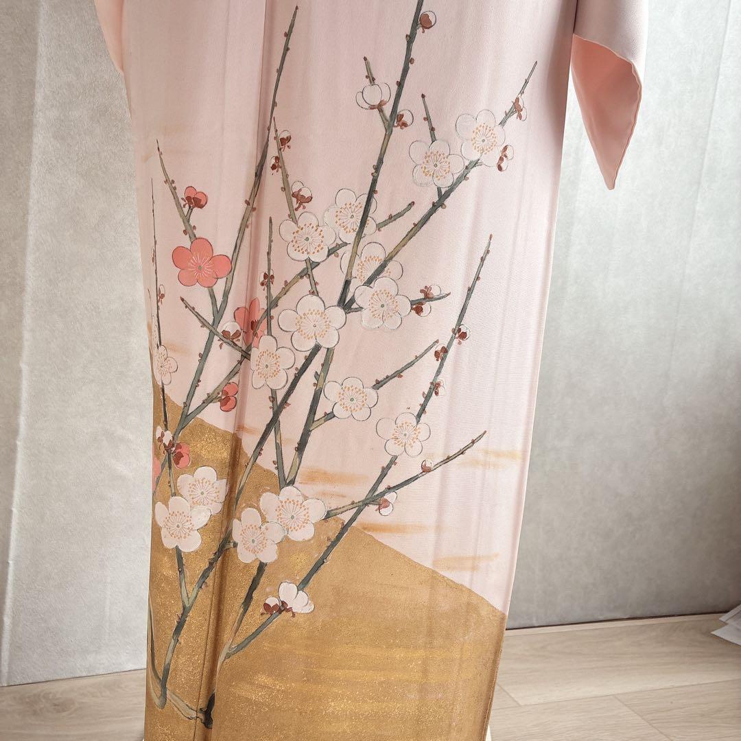 訪問着　フルセット　着物　正絹　手描き　難あり　練習用　梅枝　落款　J1