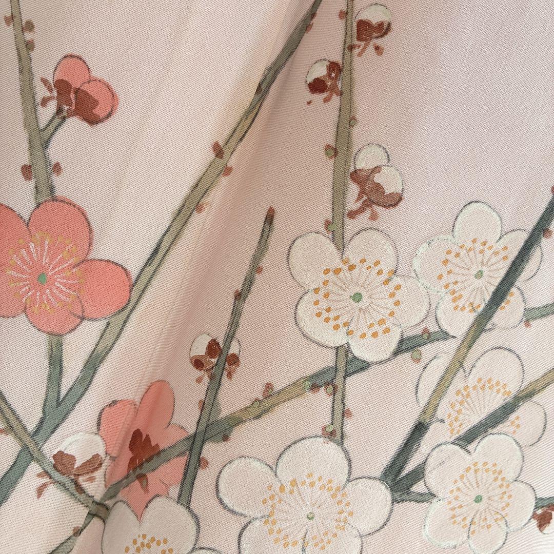 訪問着　フルセット　着物　正絹　手描き　難あり　練習用　梅枝　落款　J1