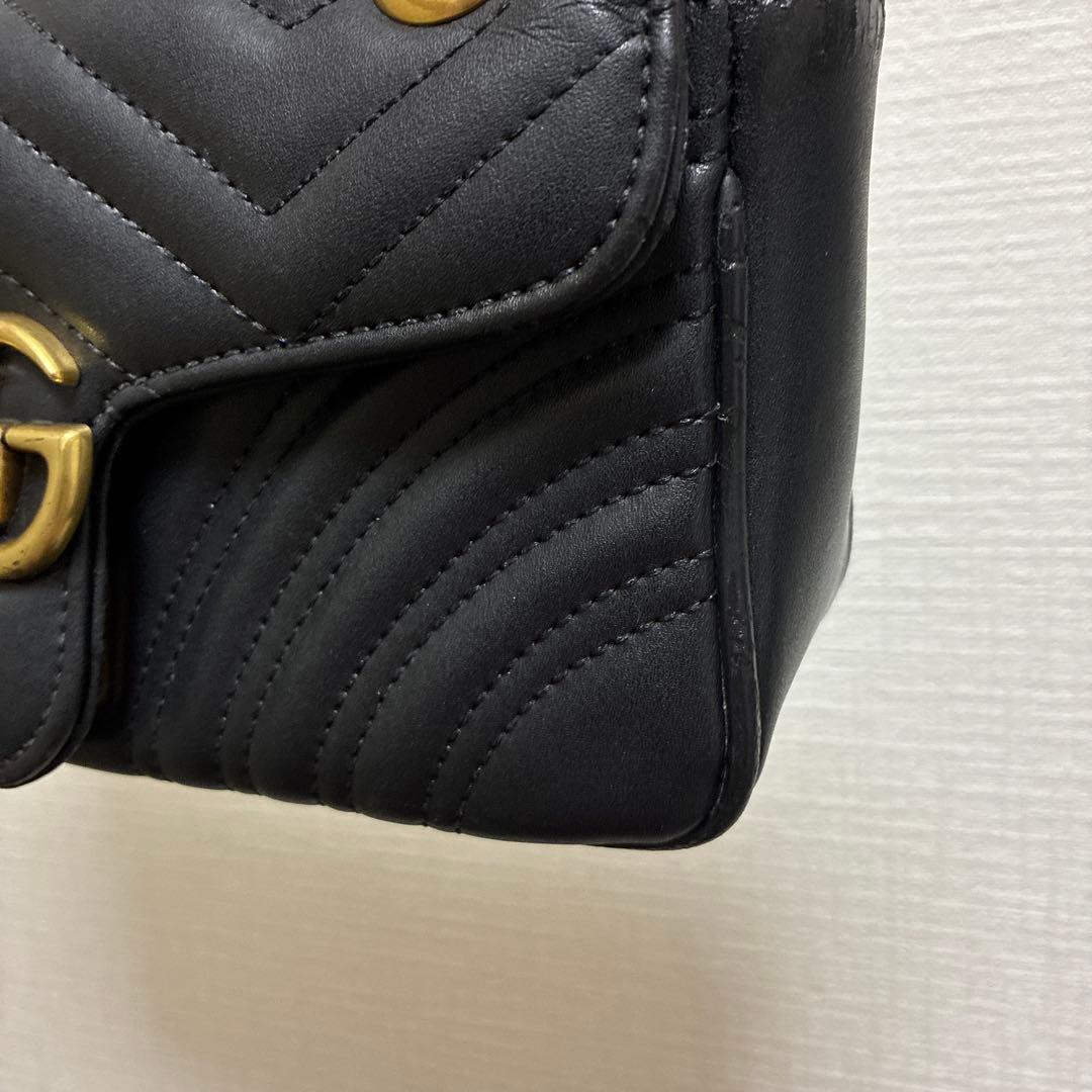 訳ありGUCCI グッチ　GGマーモント　ミニショルダーバッグ　ブラック　黒