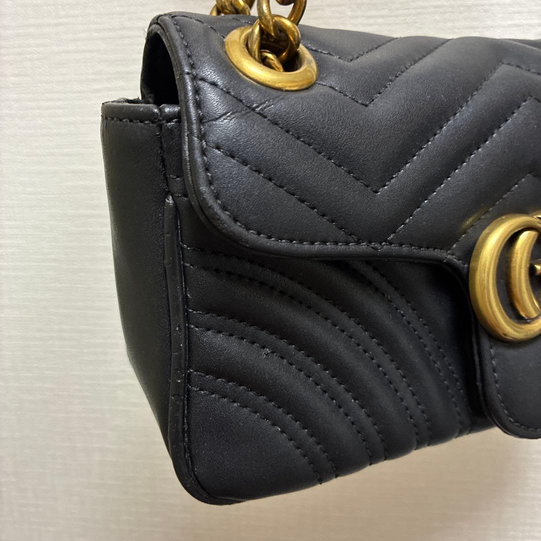 訳ありGUCCI グッチ　GGマーモント　ミニショルダーバッグ　ブラック　黒