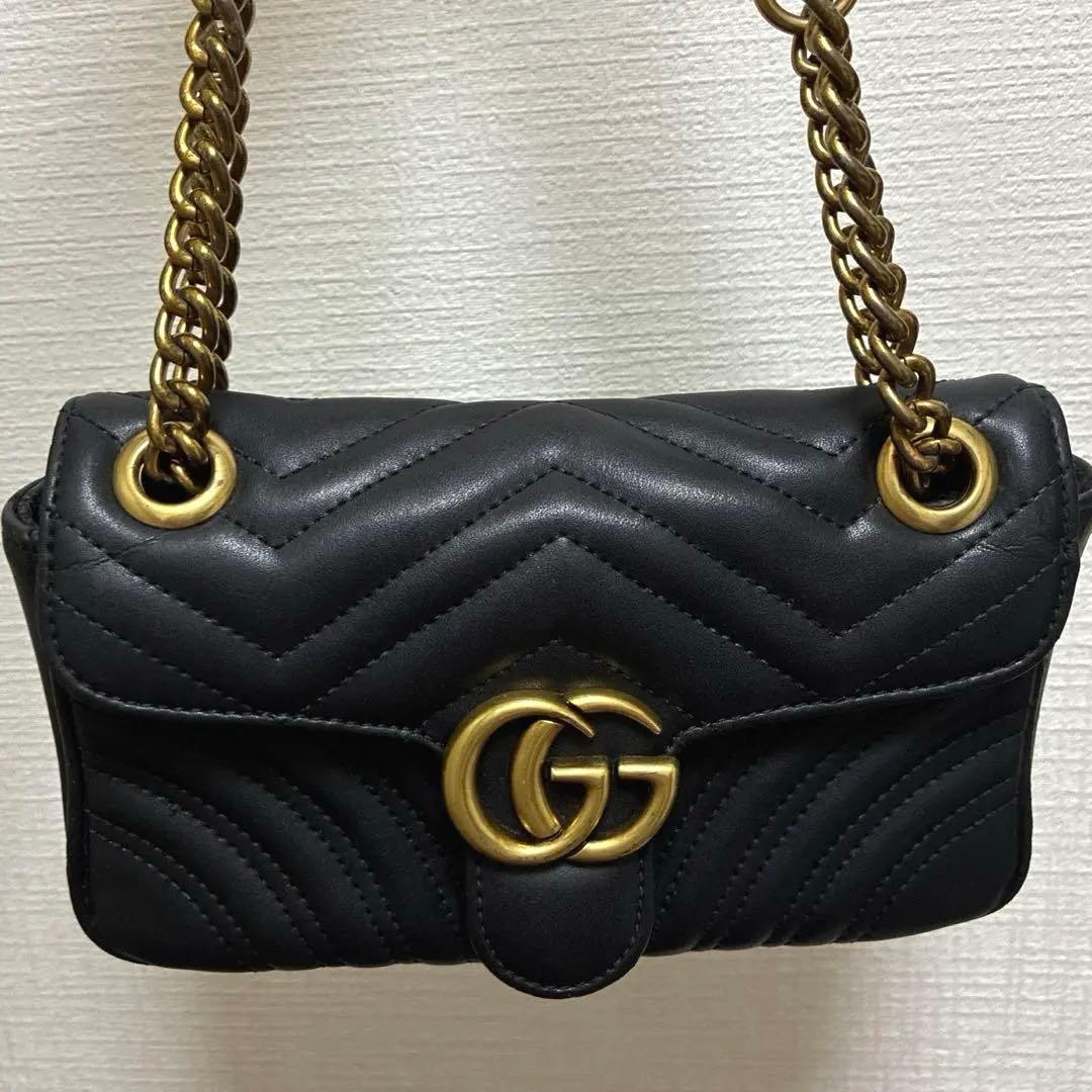 訳ありGUCCI グッチ　GGマーモント　ミニショルダーバッグ　ブラック　黒