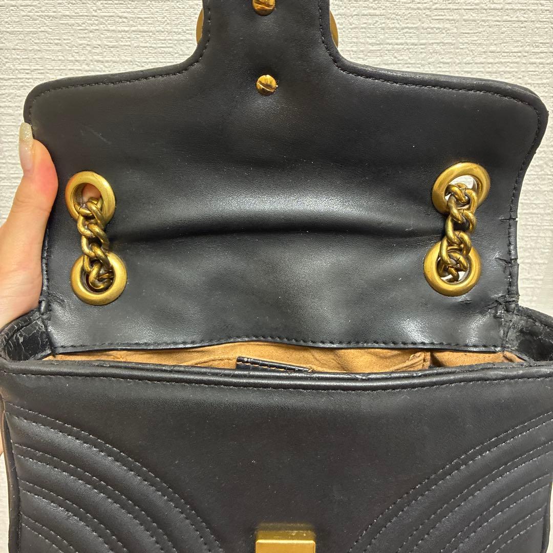 訳ありGUCCI グッチ　GGマーモント　ミニショルダーバッグ　ブラック　黒