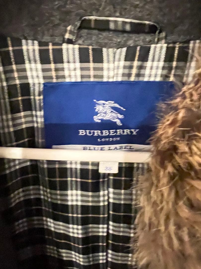 グレー ウール ピーコート ファー襟付き