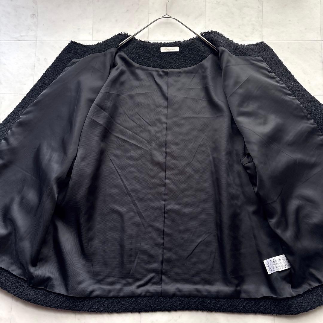 ラウンジドレス 金ボタン ノーカラー ツイードジャケット 黒 ブラック 卒入学