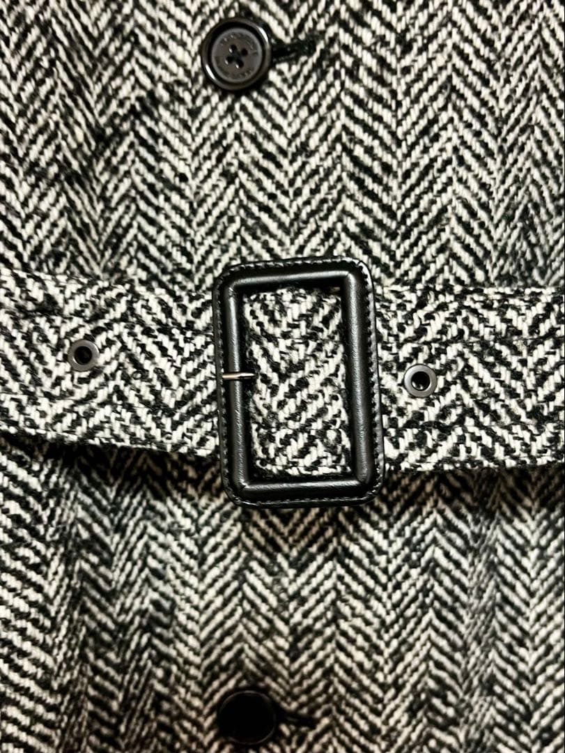 美品エレガントバーバリーブラックレーベルツイードヘリンボーンウールコート