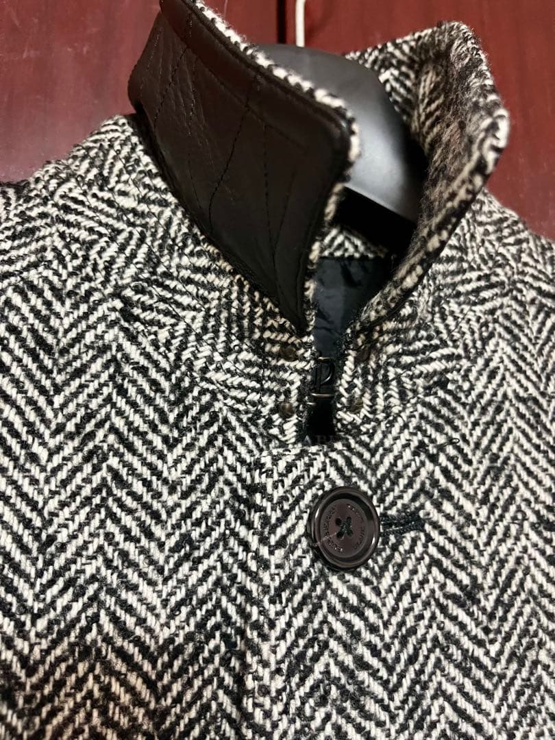 美品エレガントバーバリーブラックレーベルツイードヘリンボーンウールコート