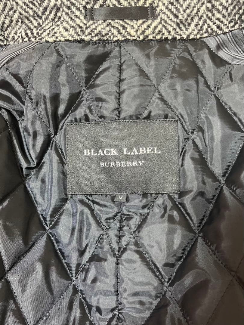 美品エレガントバーバリーブラックレーベルツイードヘリンボーンウールコート