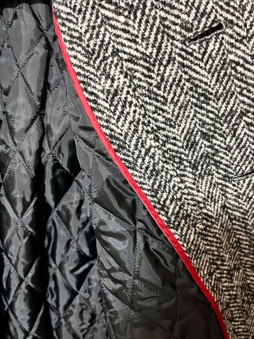 美品エレガントバーバリーブラックレーベルツイードヘリンボーンウールコート