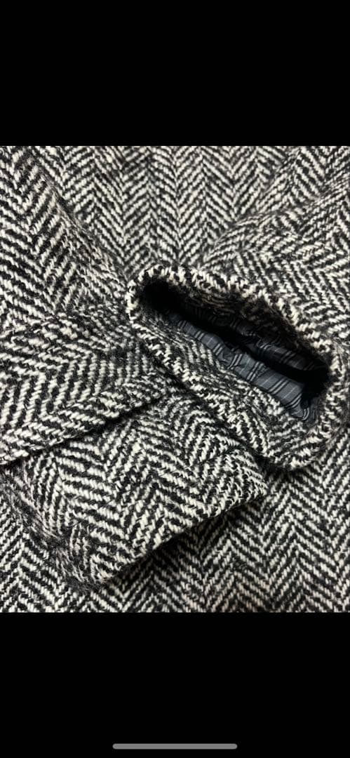 美品エレガントバーバリーブラックレーベルツイードヘリンボーンウールコート