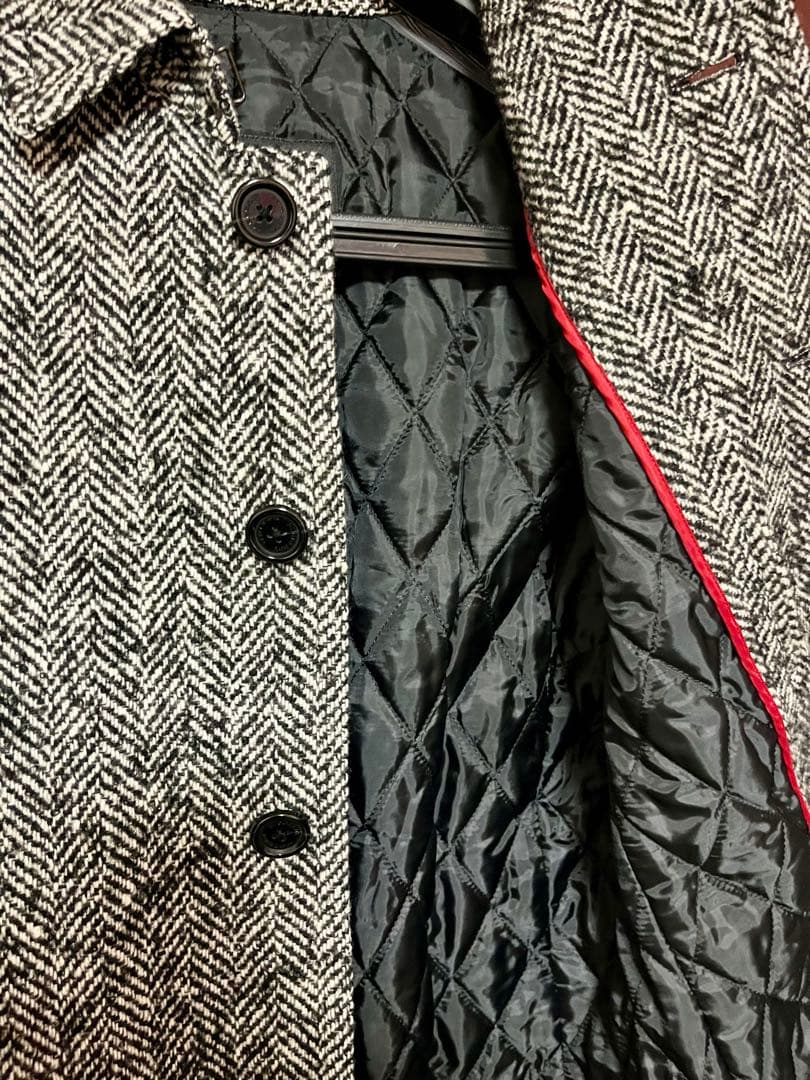 美品エレガントバーバリーブラックレーベルツイードヘリンボーンウールコート