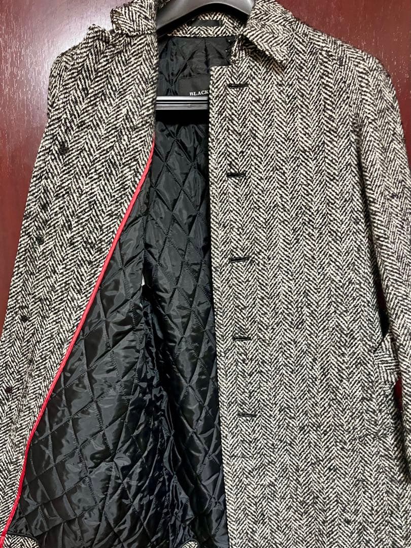 美品エレガントバーバリーブラックレーベルツイードヘリンボーンウールコート