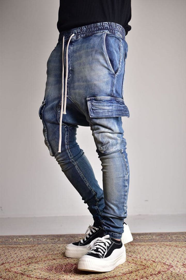 A.F ARTEFACT/デニムサルエルスキニーロングパンツ/size2/ブルー