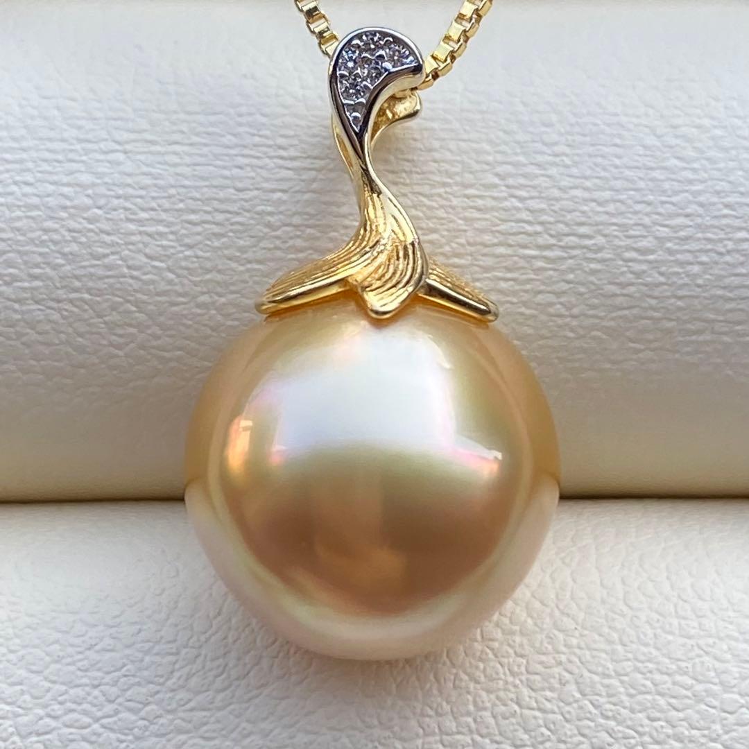 本真珠　南洋白蝶真珠ネックレストップ　大珠13.3mm茶金PT917