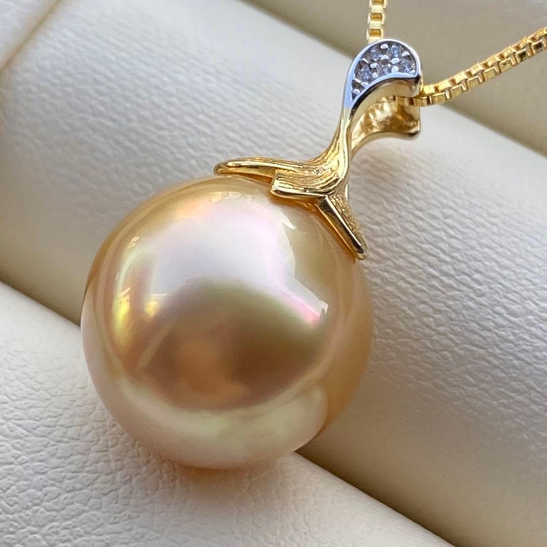 本真珠　南洋白蝶真珠ネックレストップ　大珠13.3mm茶金PT917