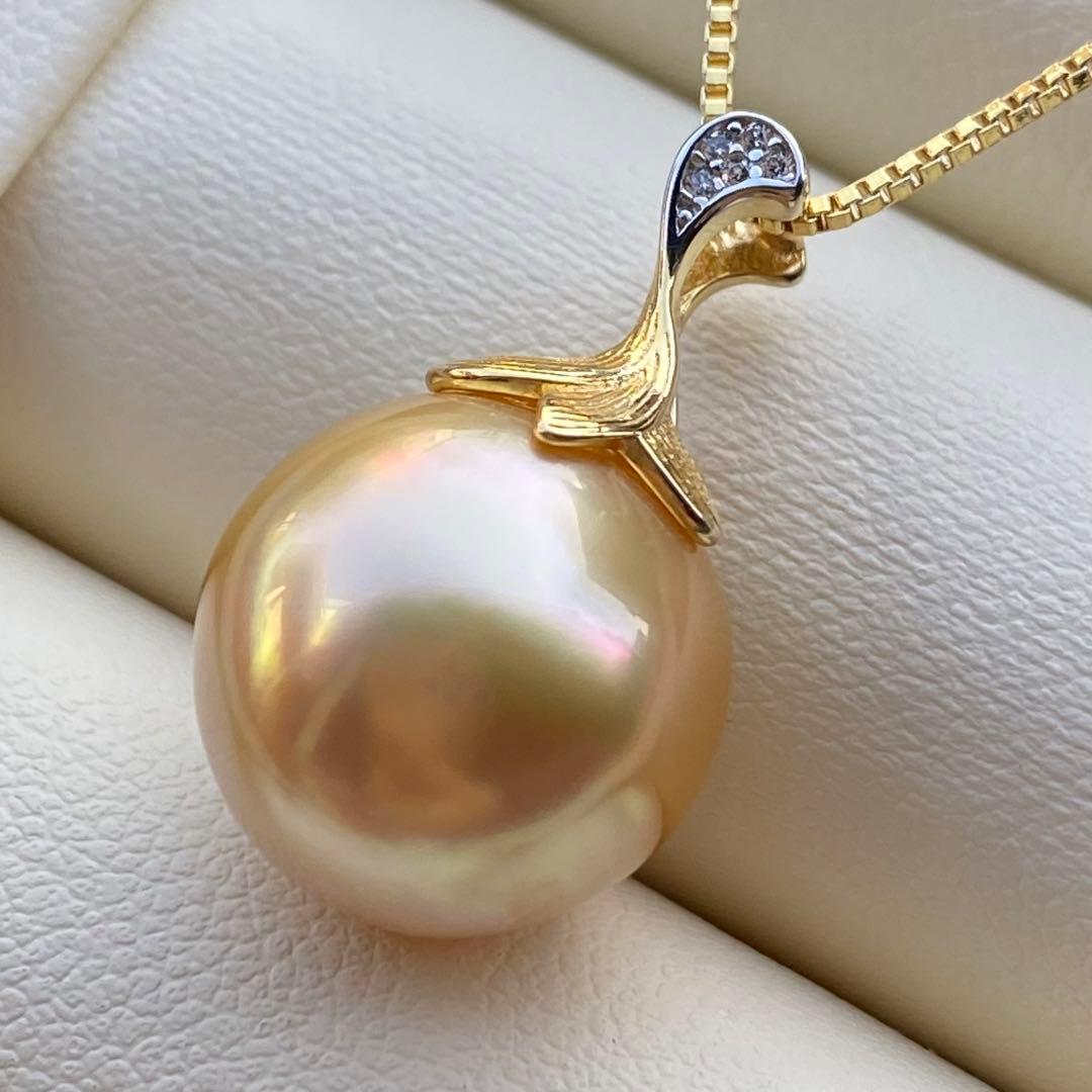 本真珠　南洋白蝶真珠ネックレストップ　大珠13.3mm茶金PT917