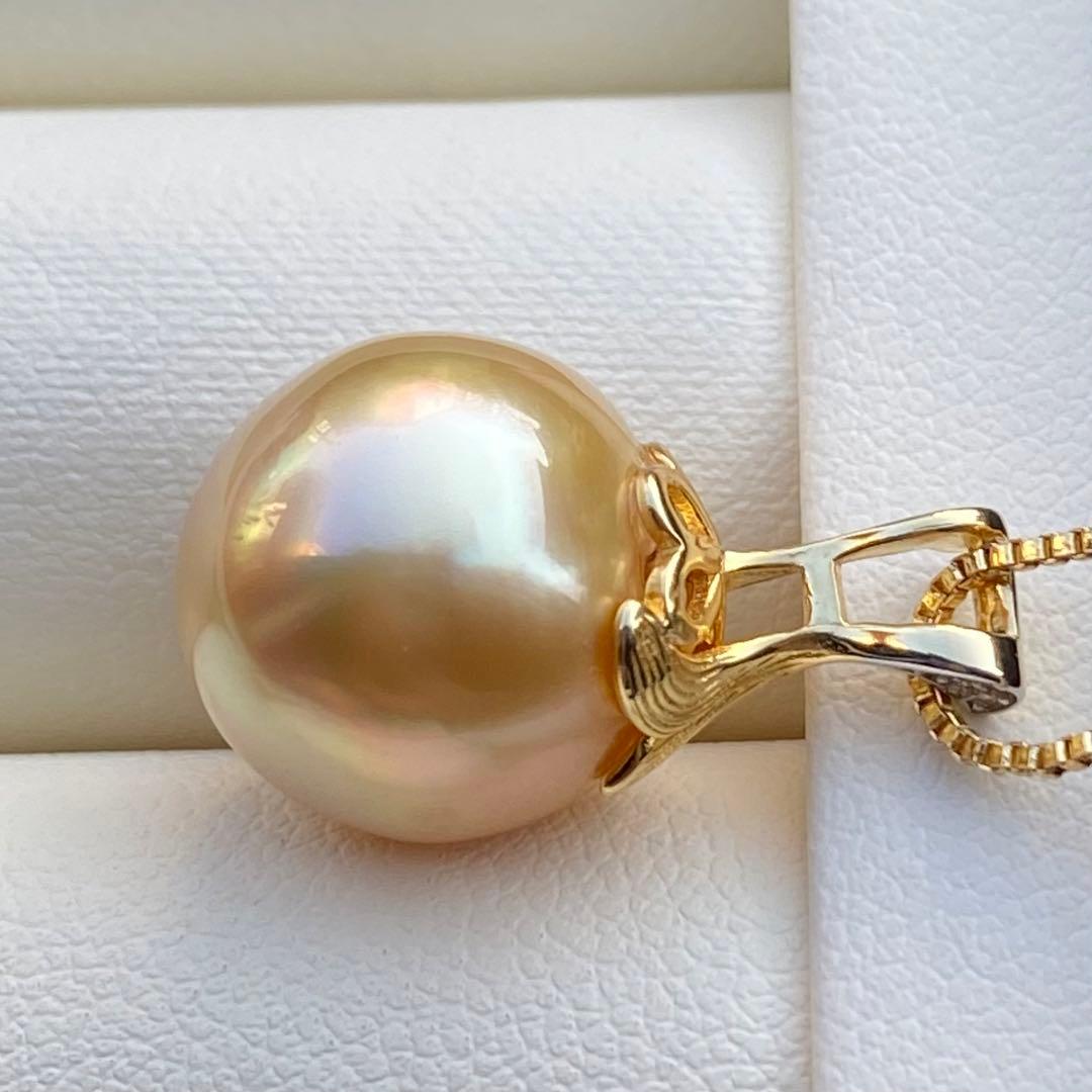 本真珠　南洋白蝶真珠ネックレストップ　大珠13.3mm茶金PT917