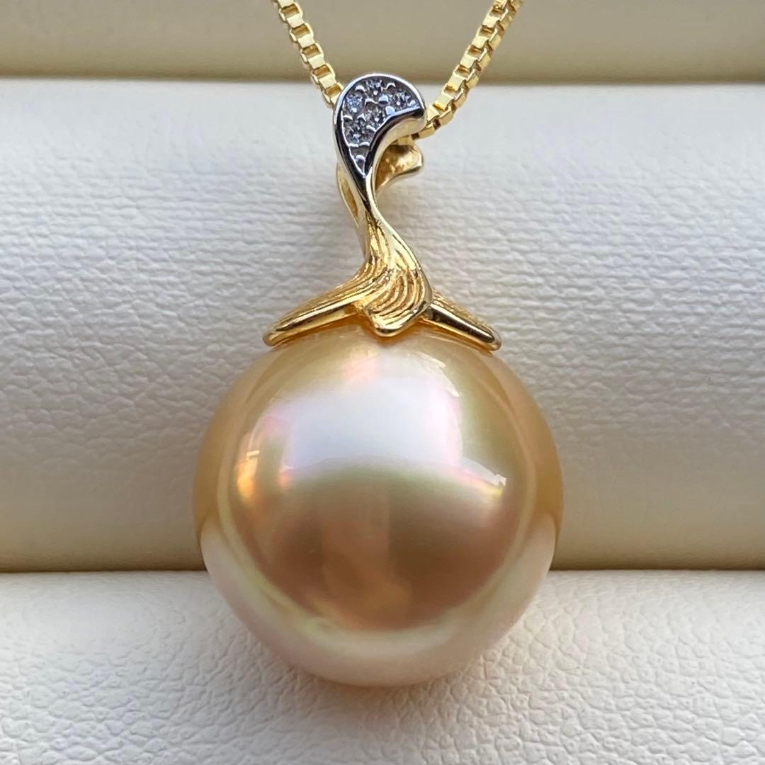 本真珠　南洋白蝶真珠ネックレストップ　大珠13.3mm茶金PT917