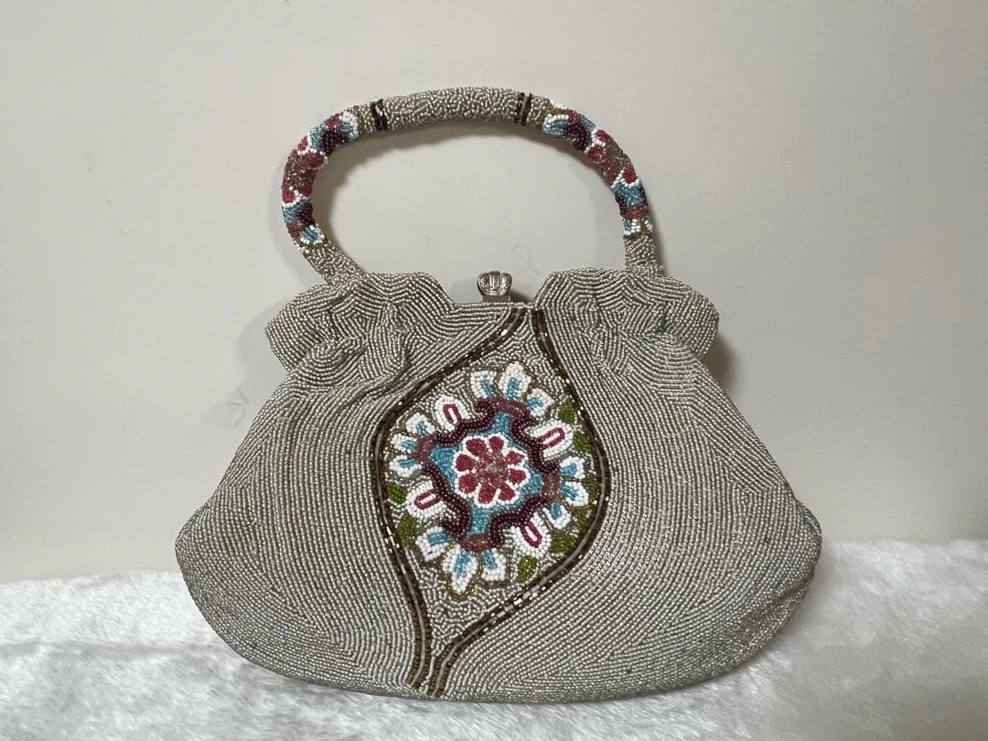 柏ビーズ　和装バッグ パーティーバッグ ハンドバッグ ビーズバッグ 2点セット