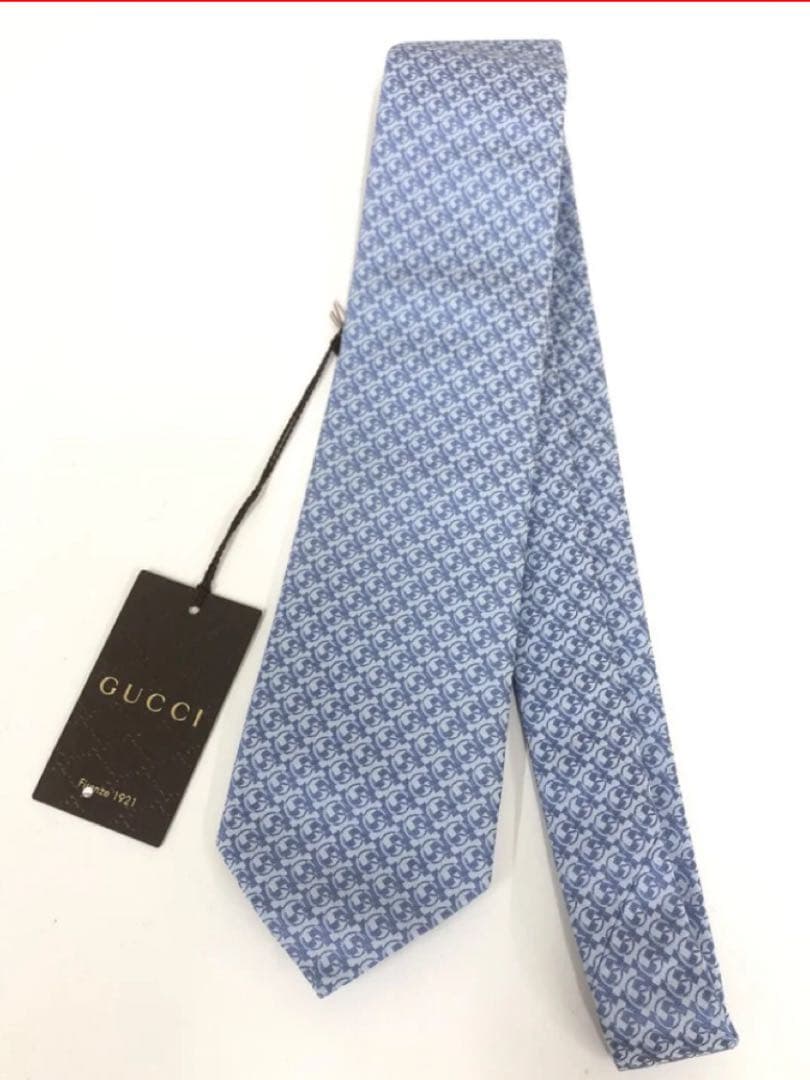 GUCCI ブルーパターンネクタイ 箱付き・タグ付き