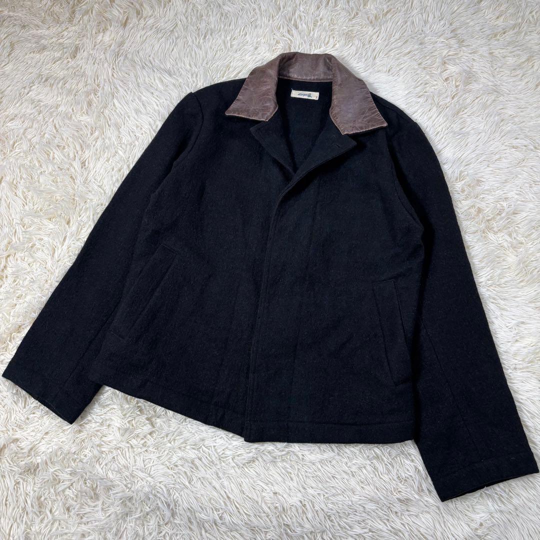 45RPM ウールジャケット 襟レザー 異素材切り替え ブラック Lサイズ