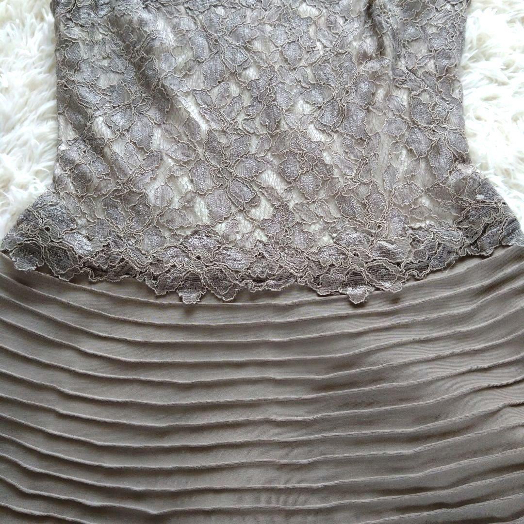 タダシショージ　Aライン　ベージュ系　コードレース　ワンピース　ドレス