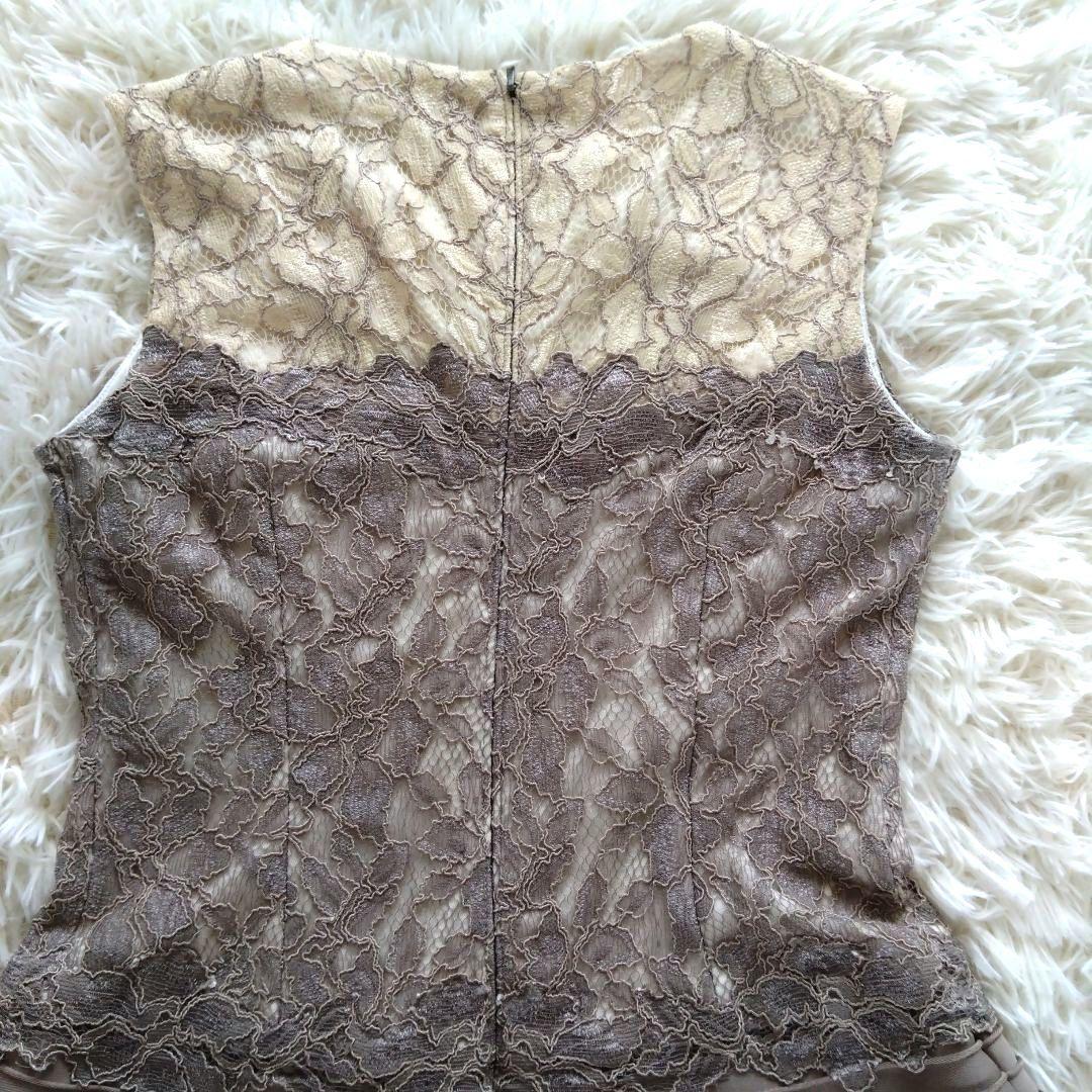 タダシショージ　Aライン　ベージュ系　コードレース　ワンピース　ドレス