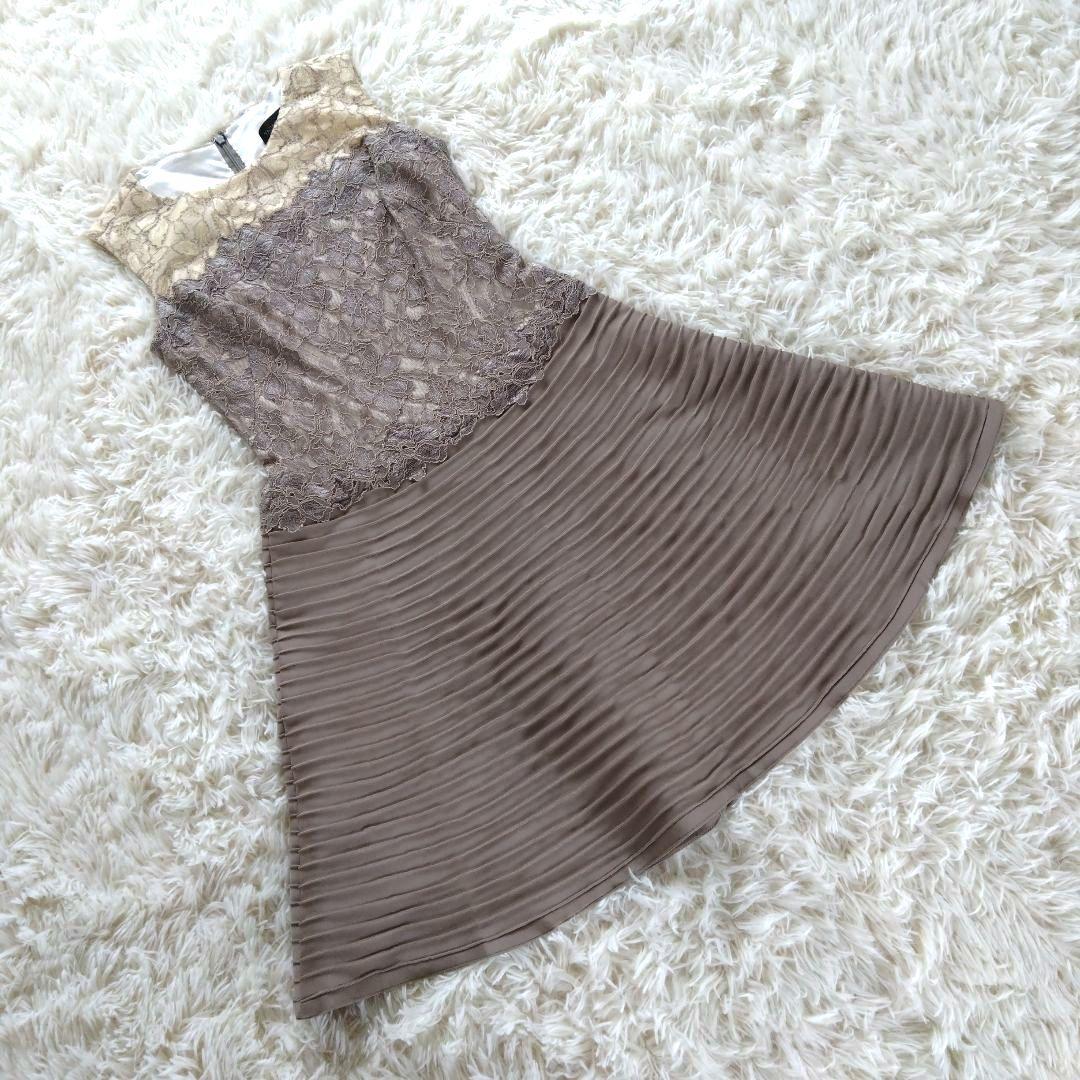 タダシショージ　Aライン　ベージュ系　コードレース　ワンピース　ドレス