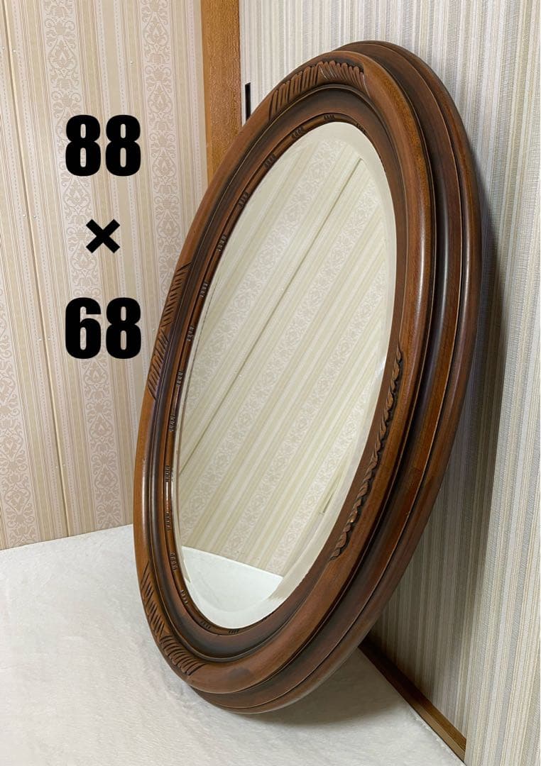 高さ88/希少/彫刻/大型ウォールミラー/楕円/木枠/ビンテージ/アンティーク